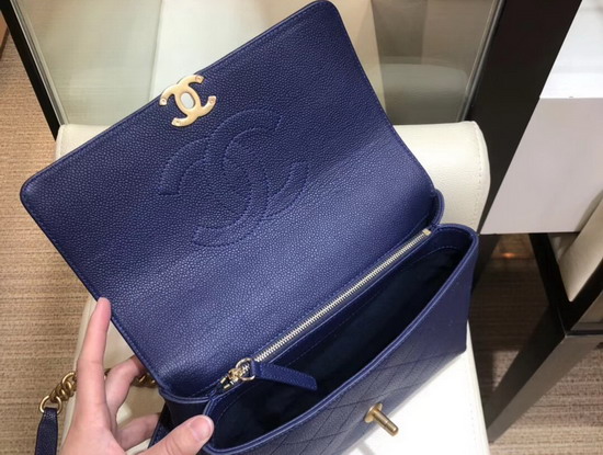 Chanel Flap Bag in Blue Grained Calfskin and Gold Tone Metal AS0305