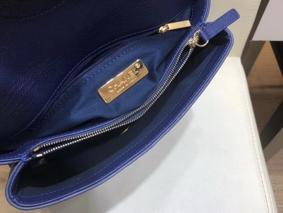 Chanel Flap Bag in Blue Grained Calfskin and Gold Tone Metal AS0305