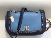 Chanel Flap Bag in Blue Lambskin and Dark Blue Grained Calfskin AS0371