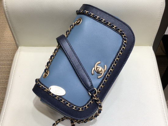 Chanel Flap Bag in Blue Lambskin and Dark Blue Grained Calfskin AS0371