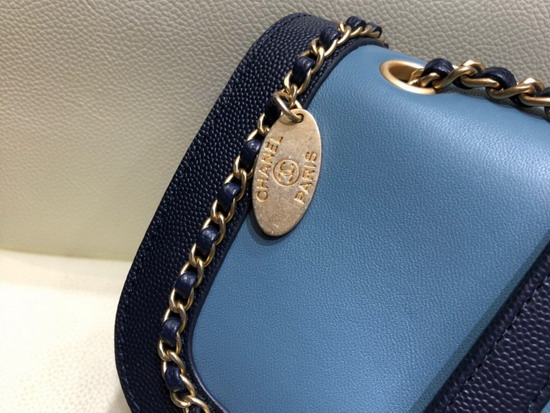 Chanel Flap Bag in Blue Lambskin and Dark Blue Grained Calfskin AS0371