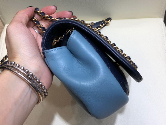 Chanel Flap Bag in Blue Lambskin and Dark Blue Grained Calfskin AS0371