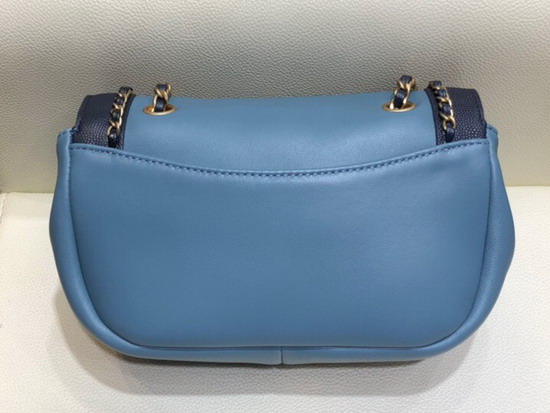 Chanel Flap Bag in Blue Lambskin and Dark Blue Grained Calfskin AS0371