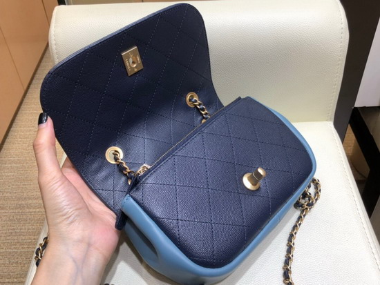 Chanel Flap Bag in Blue Lambskin and Dark Blue Grained Calfskin AS0371