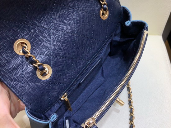 Chanel Flap Bag in Blue Lambskin and Dark Blue Grained Calfskin AS0371