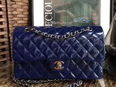 Chanel Flap Bag in Blue Patent Leather with Silver Hardware For Sale