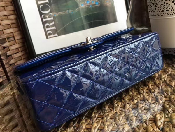 Chanel Flap Bag in Blue Patent Leather with Silver Hardware For Sale