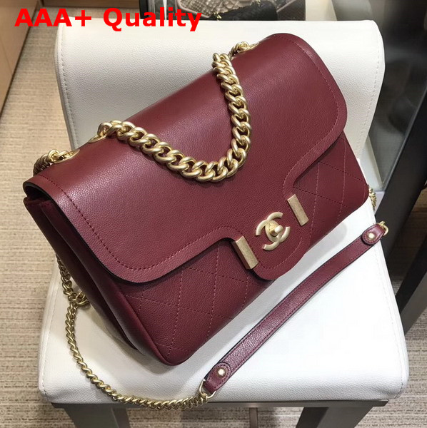 Chanel Flap Bag in Burgundy Grained Calfskin with Gold Hardwares Replica