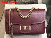 Chanel Flap Bag in Burgundy Grained Calfskin with Gold Hardwares Replica