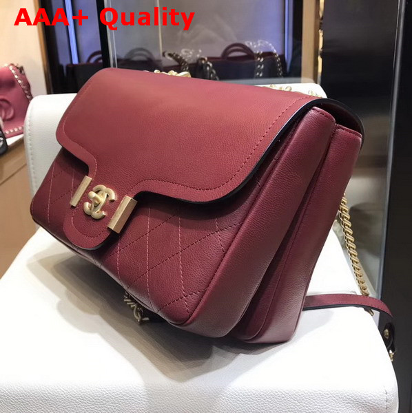 Chanel Flap Bag in Burgundy Grained Calfskin with Gold Hardwares Replica