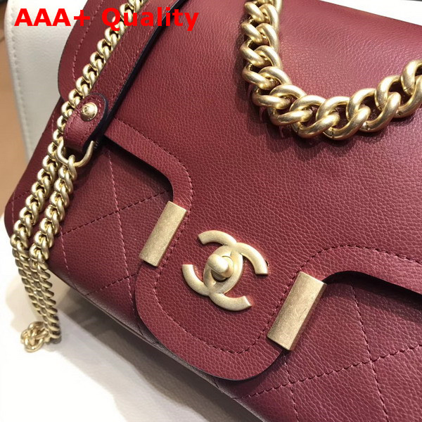 Chanel Flap Bag in Burgundy Grained Calfskin with Gold Hardwares Replica