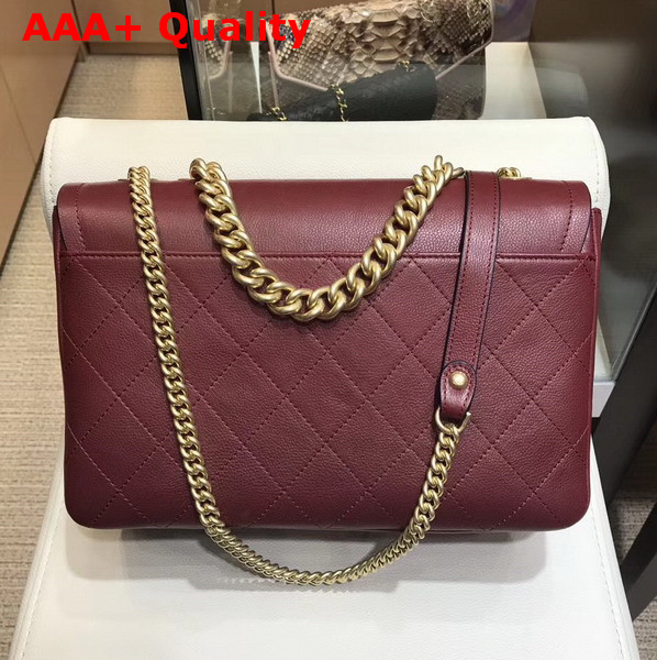 Chanel Flap Bag in Burgundy Grained Calfskin with Gold Hardwares Replica