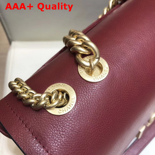 Chanel Flap Bag in Burgundy Grained Calfskin with Gold Hardwares Replica