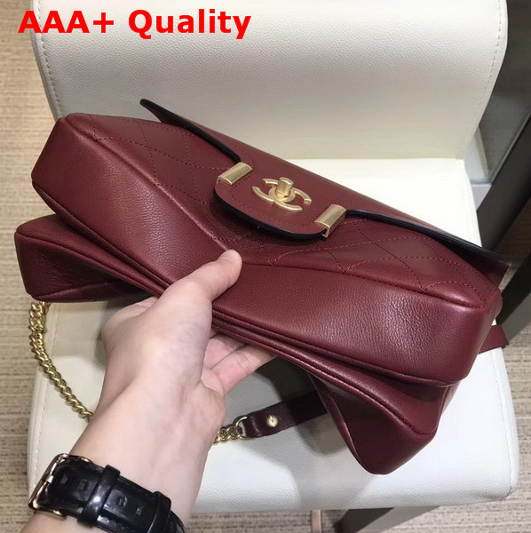 Chanel Flap Bag in Burgundy Grained Calfskin with Gold Hardwares Replica