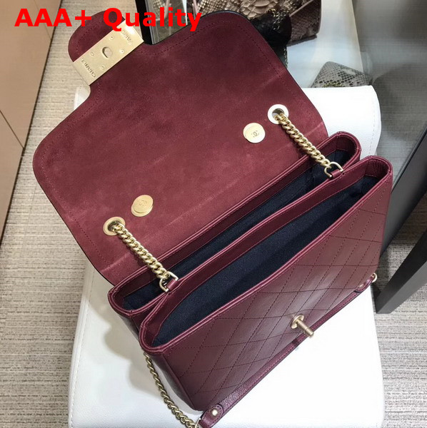 Chanel Flap Bag in Burgundy Grained Calfskin with Gold Hardwares Replica