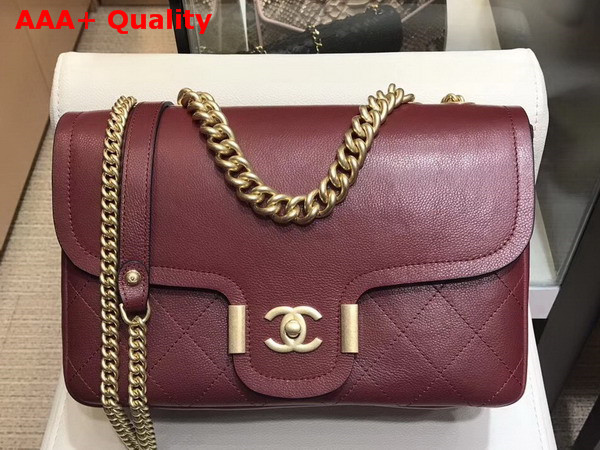 Chanel Flap Bag in Burgundy Grained Calfskin with Gold Hardwares Replica