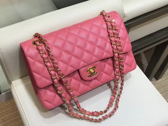 Chanel Flap Bag in Dark Pink Grained Calfskin with Gold Hardware