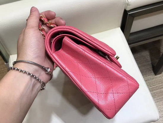 Chanel Flap Bag in Dark Pink Grained Calfskin with Gold Hardware