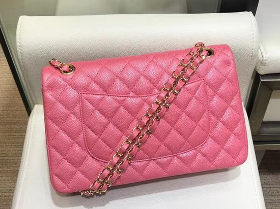 Chanel Flap Bag in Dark Pink Grained Calfskin with Gold Hardware