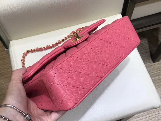 Chanel Flap Bag in Dark Pink Grained Calfskin with Gold Hardware