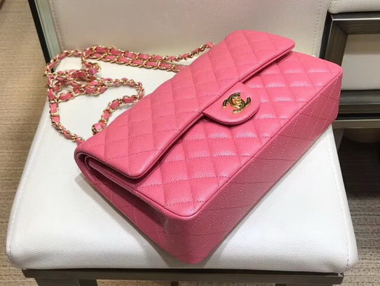 Chanel Flap Bag in Dark Pink Grained Calfskin with Gold Hardware