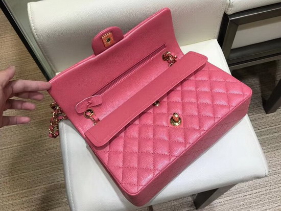 Chanel Flap Bag in Dark Pink Grained Calfskin with Gold Hardware