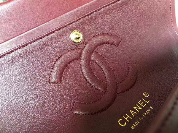 Chanel Flap Bag in Dark Red Patent Leather with Gold Hardware For Sale