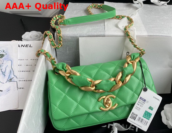 Chanel Flap Bag in Green Shiny Lambskin and Gold Tone Metal AS2388 Replica