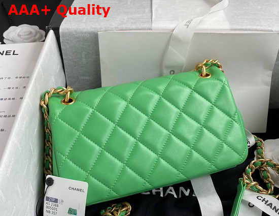 Chanel Flap Bag in Green Shiny Lambskin and Gold Tone Metal AS2388 Replica