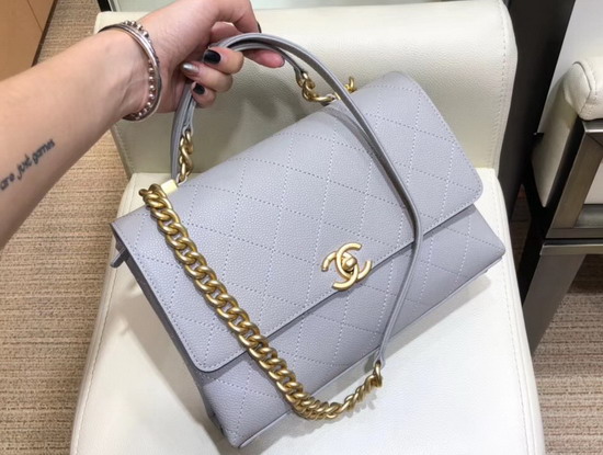 Chanel Flap Bag in Grey Grained Calfskin and Gold Tone Metal AS0305