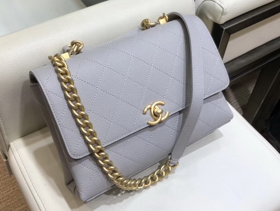 Chanel Flap Bag in Grey Grained Calfskin and Gold Tone Metal AS0305