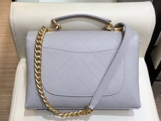 Chanel Flap Bag in Grey Grained Calfskin and Gold Tone Metal AS0305