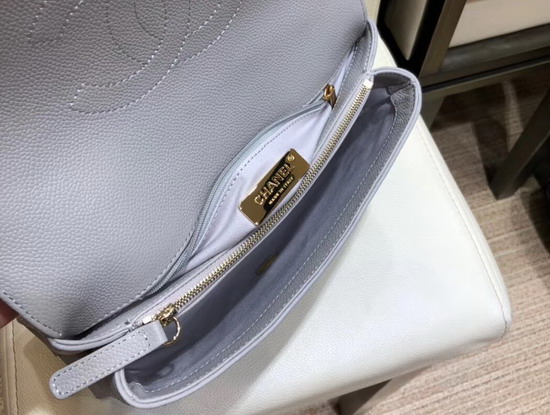 Chanel Flap Bag in Grey Grained Calfskin and Gold Tone Metal AS0305