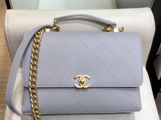 Chanel Flap Bag in Grey Grained Calfskin and Gold Tone Metal AS0305