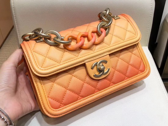 Chanel Flap Bag in Oragne Grained Calfskin Resin and Gold Tone Metal AS0061