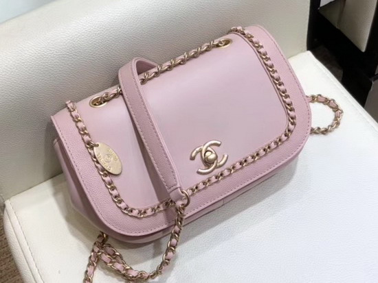 Chanel Flap Bag in Pink Lambskin and Grained Calfskin AS0371