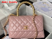 Chanel Flap Bag in Pink Shiny Calfskin with Gold Metal Top Handle Replica