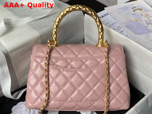 Chanel Flap Bag in Pink Shiny Calfskin with Gold Metal Top Handle Replica