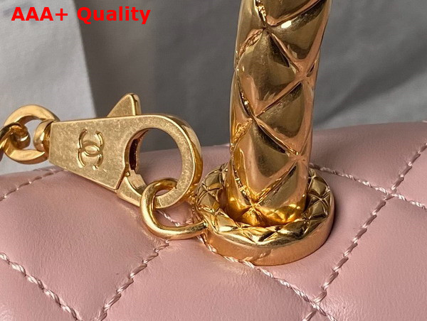 Chanel Flap Bag in Pink Shiny Calfskin with Gold Metal Top Handle Replica