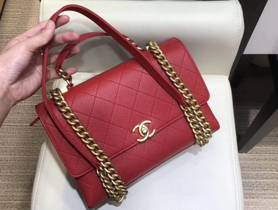 Chanel Flap Bag in Red Grained Calfskin and Gold Tone Metal AS0305