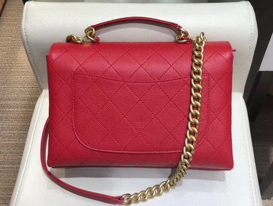 Chanel Flap Bag in Red Grained Calfskin and Gold Tone Metal AS0305