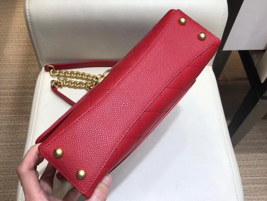 Chanel Flap Bag in Red Grained Calfskin and Gold Tone Metal AS0305