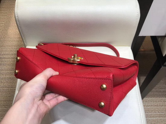 Chanel Flap Bag in Red Grained Calfskin and Gold Tone Metal AS0305