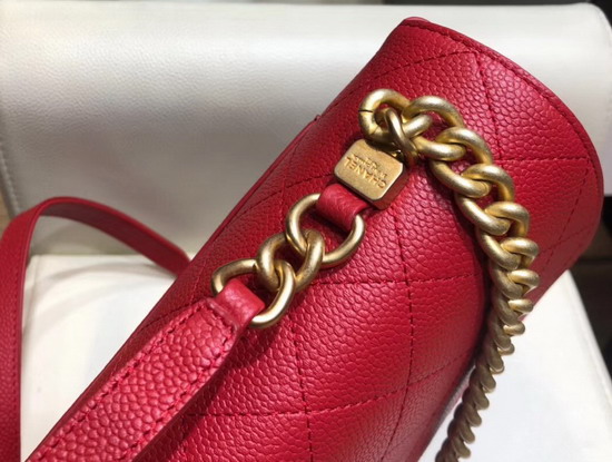 Chanel Flap Bag in Red Grained Calfskin and Gold Tone Metal AS0305