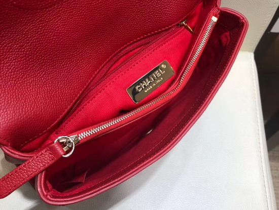 Chanel Flap Bag in Red Grained Calfskin and Gold Tone Metal AS0305