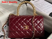 Chanel Flap Bag in Red Shiny Calfskin with Gold Metal Top Handle Replica