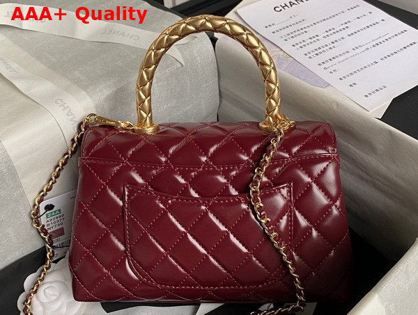 Chanel Flap Bag in Red Shiny Calfskin with Gold Metal Top Handle Replica