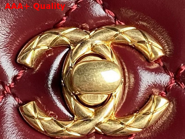 Chanel Flap Bag in Red Shiny Calfskin with Gold Metal Top Handle Replica