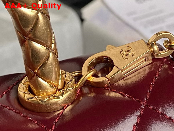 Chanel Flap Bag in Red Shiny Calfskin with Gold Metal Top Handle Replica