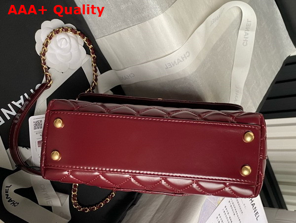 Chanel Flap Bag in Red Shiny Calfskin with Gold Metal Top Handle Replica